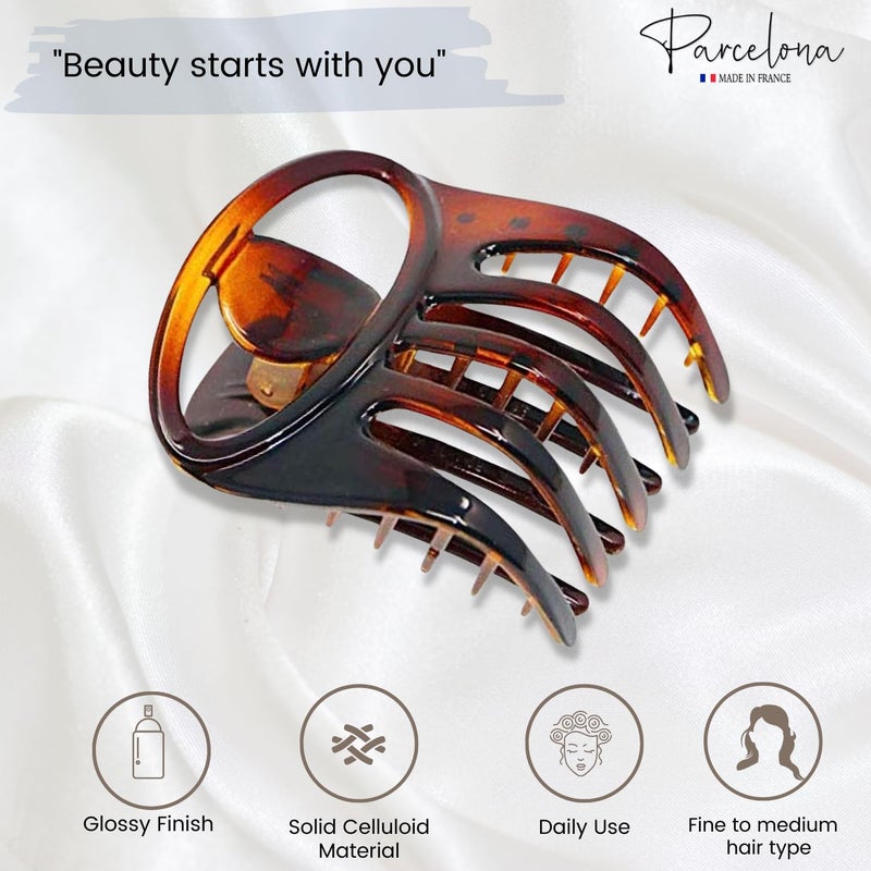 Parcelona French Curvy Oval Paw Medium 3â€ Cellulose Acetate Side Slide In Jaw Hair Claw Clip Clutcher for Women and Girls (Tortoise Shell) - Image 2